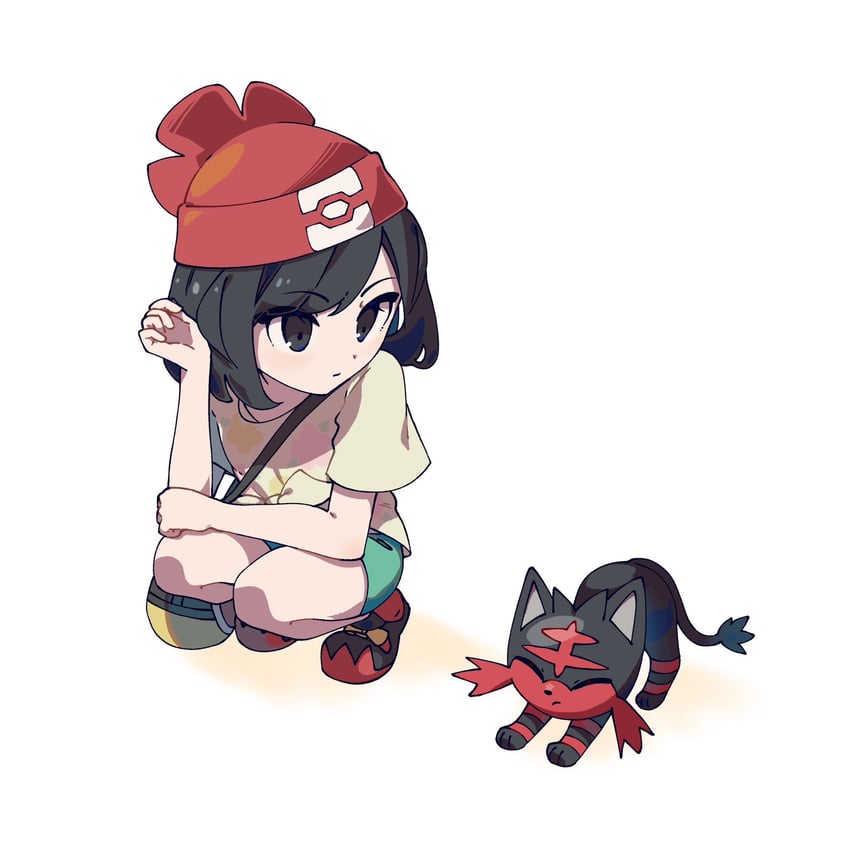 selene and litten (pokemon and 1 more) drawn by omochi_(omotimotittona3)
