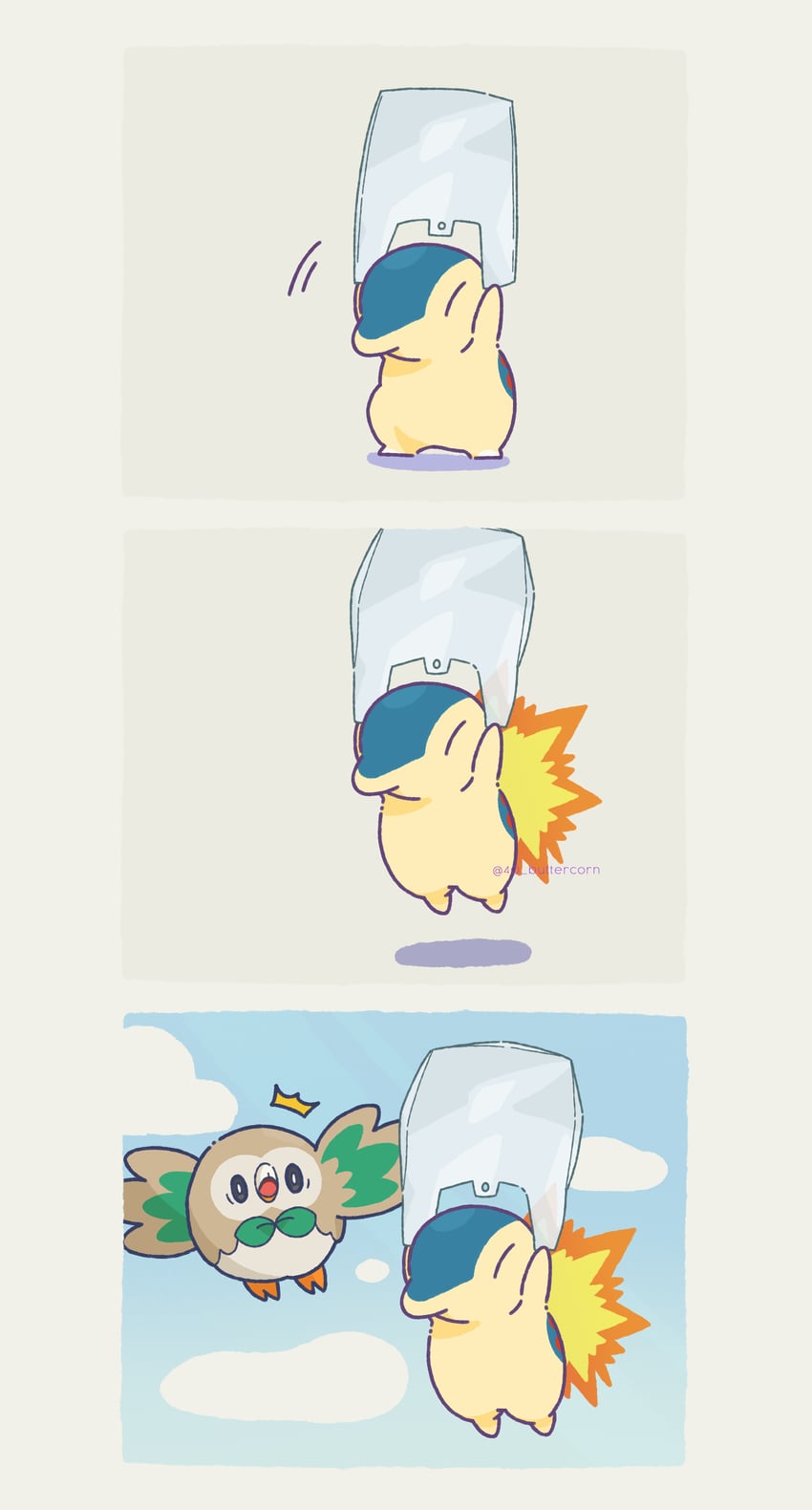 rowlet and cyndaquil (pokemon) drawn by 40_buttercorn