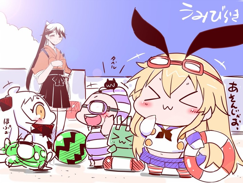 shimakaze, houshou, yukikaze, northern ocean princess, and rensouhou-chan (kantai collection) drawn by sako_(bosscoffee)