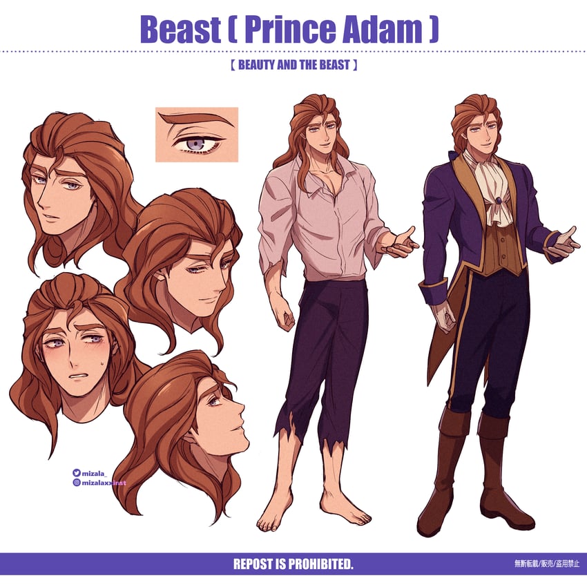 beast and prince adam (beauty and the beast) drawn by mizala