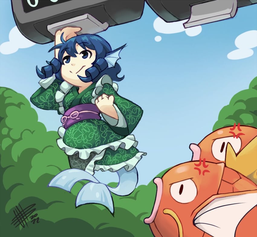 wakasagihime and magikarp (touhou and 2 more) drawn by mateus_upd