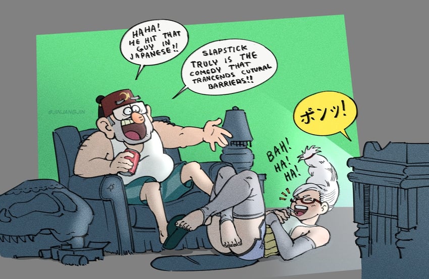 ayase seiko and grunkle stan (dandadan and 1 more) drawn by jinjango