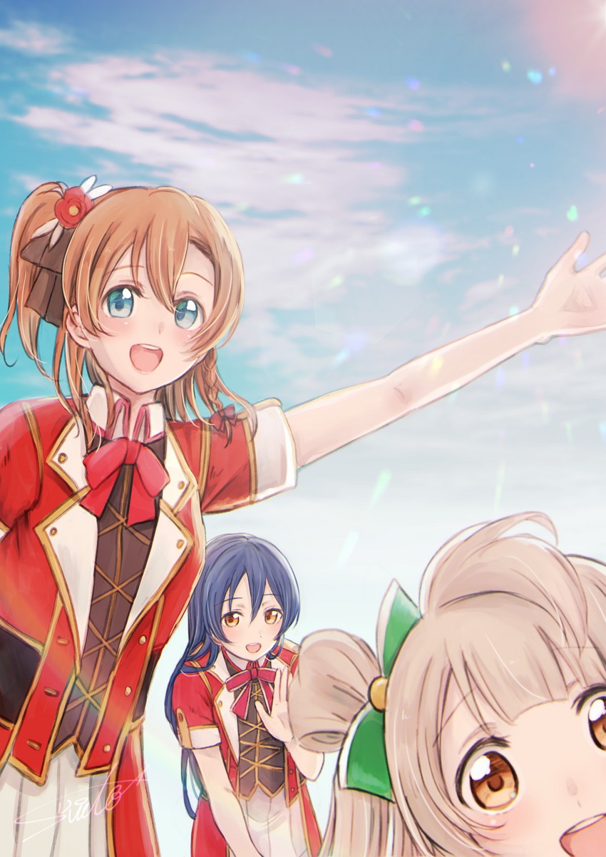 sonoda umi, minami kotori, and kosaka honoka (love live! and 1 more) drawn by suito
