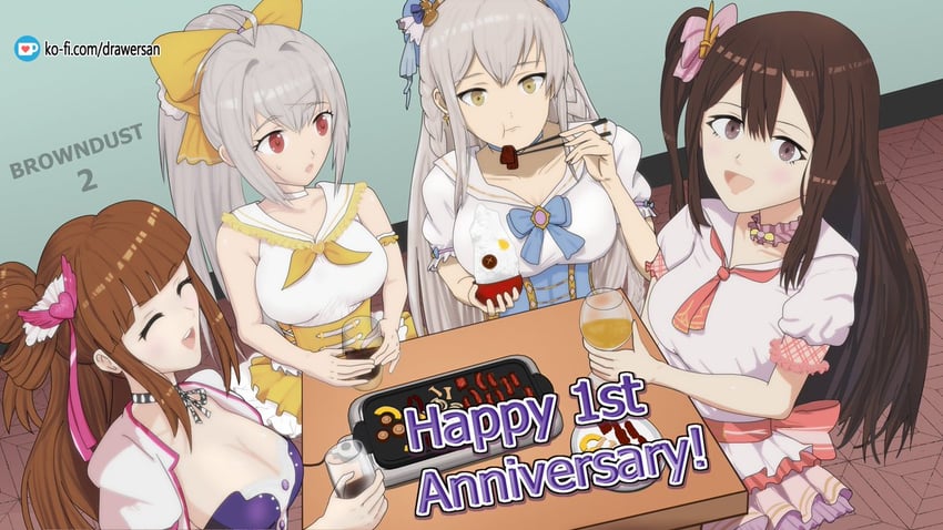 ventana, yuri, helena, and granhildr (brown dust and 1 more) drawn by drawer-san