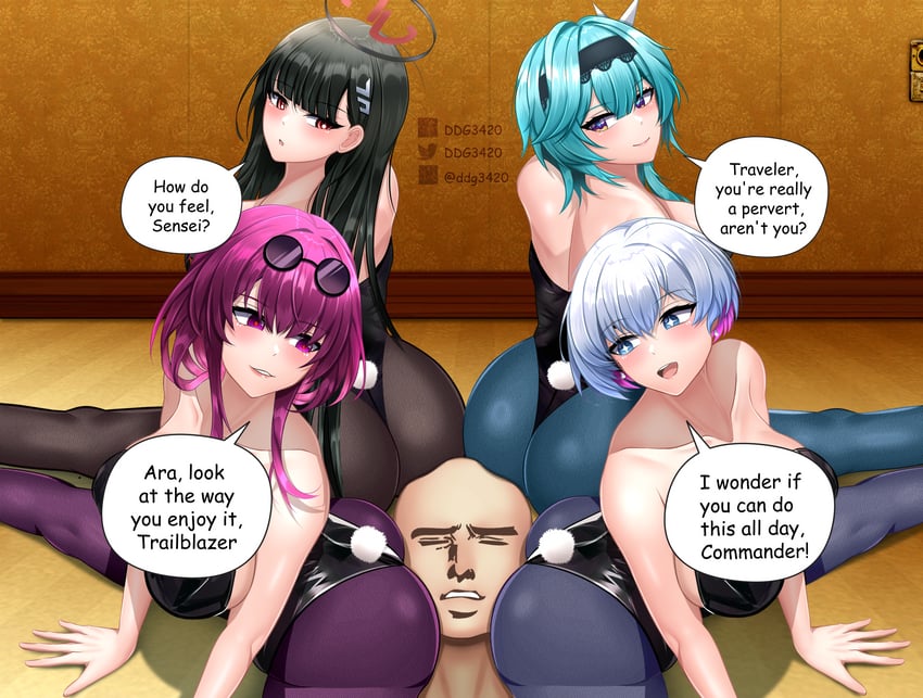rio, kafka, eula, abe takakazu, and liliweiss (blue archive and 6 more) drawn by d.d.g_(ddg3420)