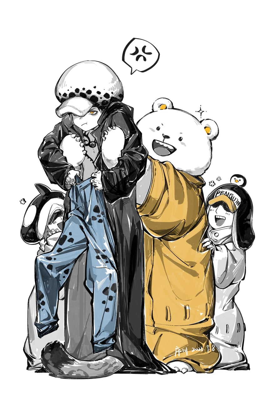 trafalgar law, bepo, penguin, and shachi (one piece) drawn by xuchuan