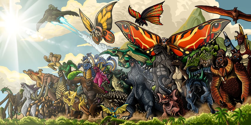 godzilla, mothra, rodan, gamera, gomora, and 28 more (ultra series and 15 more) drawn by janusjan
