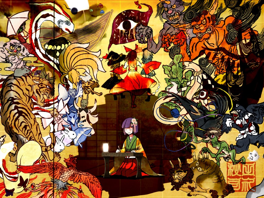 hakurei reimu, kirisame marisa, remilia scarlet, flandre scarlet, izayoi sakuya, and 33 more (touhou) drawn by kuri_giepi
