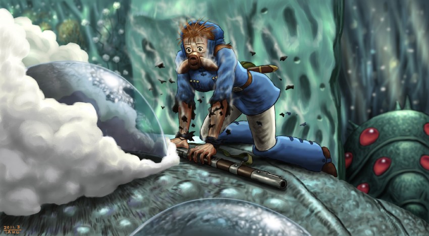 nausicaa and ohmu (kaze no tani no nausicaa) drawn by matataku