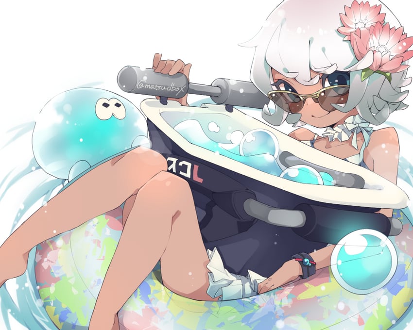 octoling player character, octoling girl, and jellyfish (splatoon) drawn by matsushita_(matsudbox)