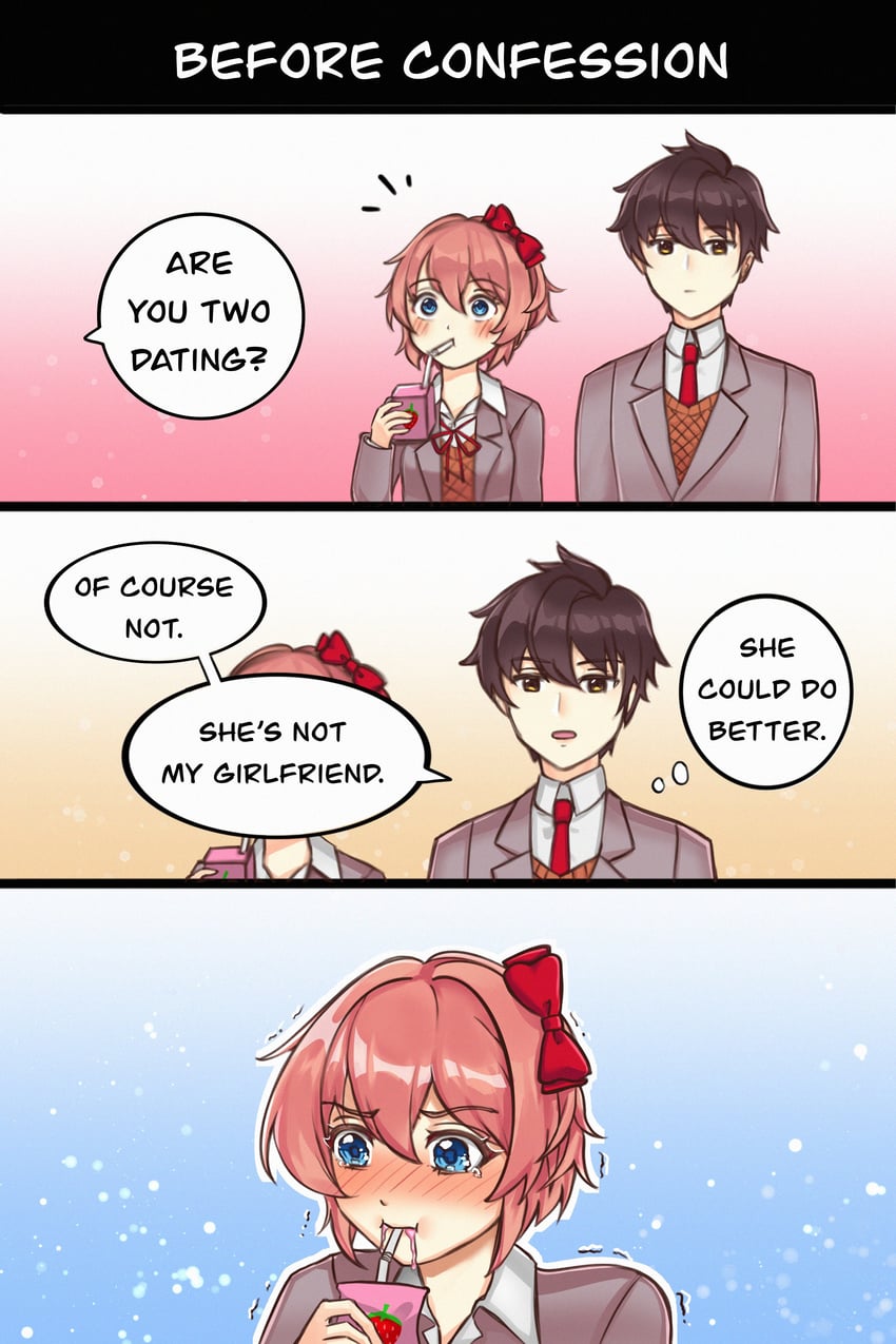 sayori and protagonist (doki doki literature club) drawn by sumalyart