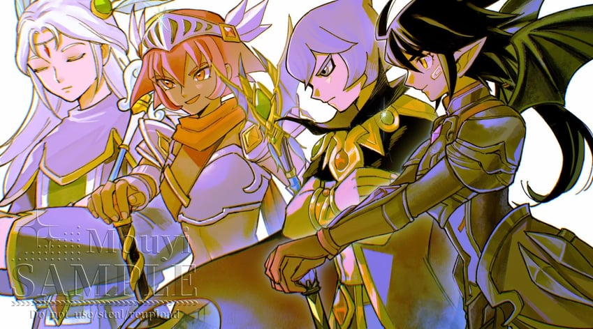 sloane, rouge, glenn, and daemon (fantasy life i: the girl who steals time) drawn by mouyi