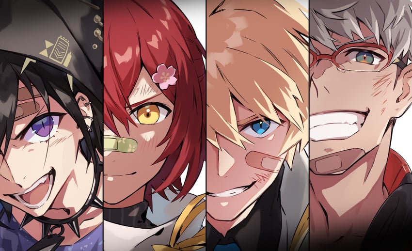 hanasaki miyabi, kanade izuru, kishido temma, and arurandeisu (holostars) drawn by saku_(sakudeji)