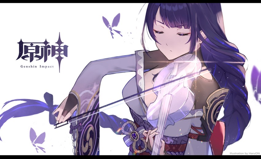 raiden shogun and crystalfly (genshin impact) drawn by haru_on