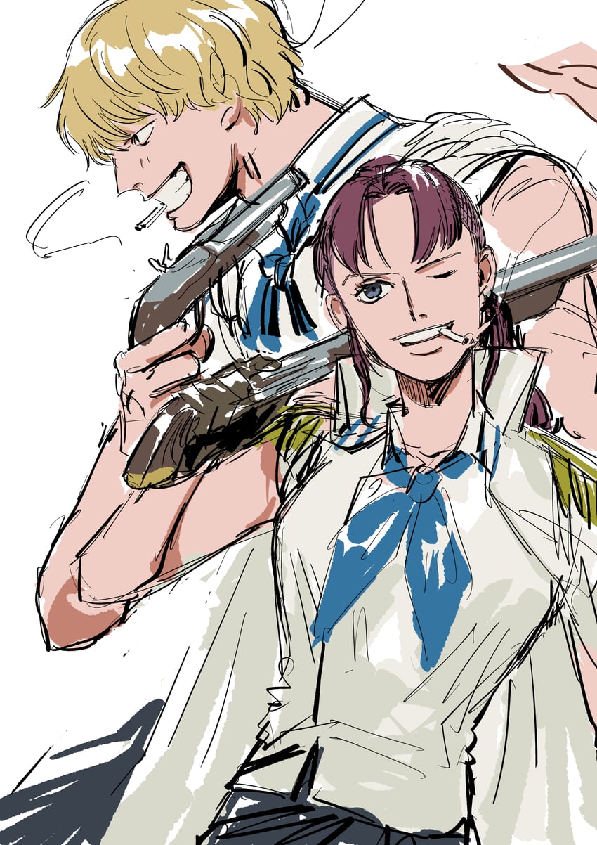 donquixote rocinante and bellemere (one piece) drawn by santagawa