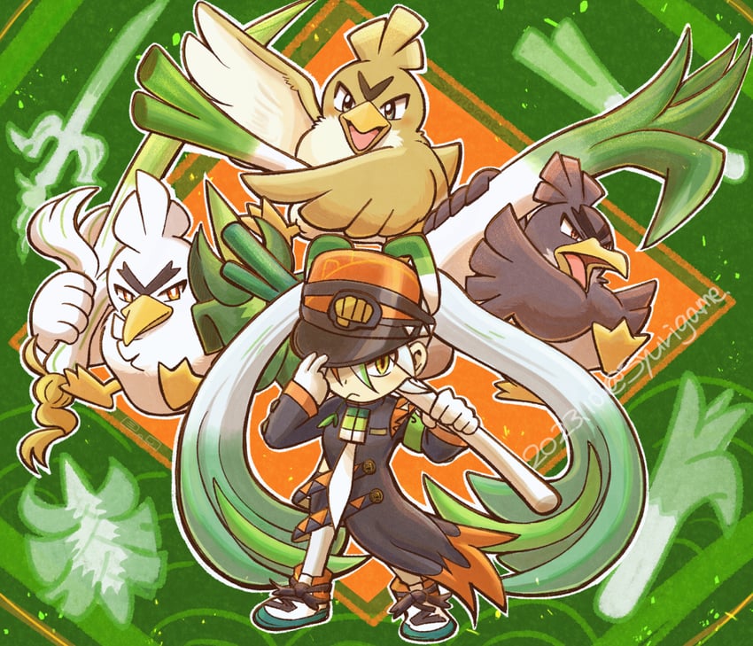 hatsune miku, sirfetch'd, farfetch'd, fighting miku, and galarian farfetch'd (pokemon and 2 more) drawn by shuri_(syurigame)
