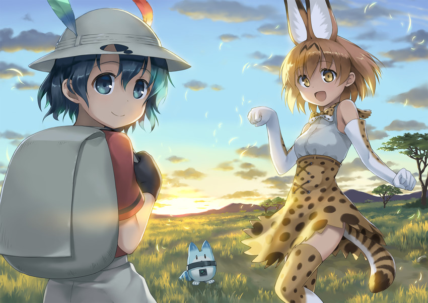 serval, kaban, and lucky beast (kemono friends) drawn by remiina_(reming185)
