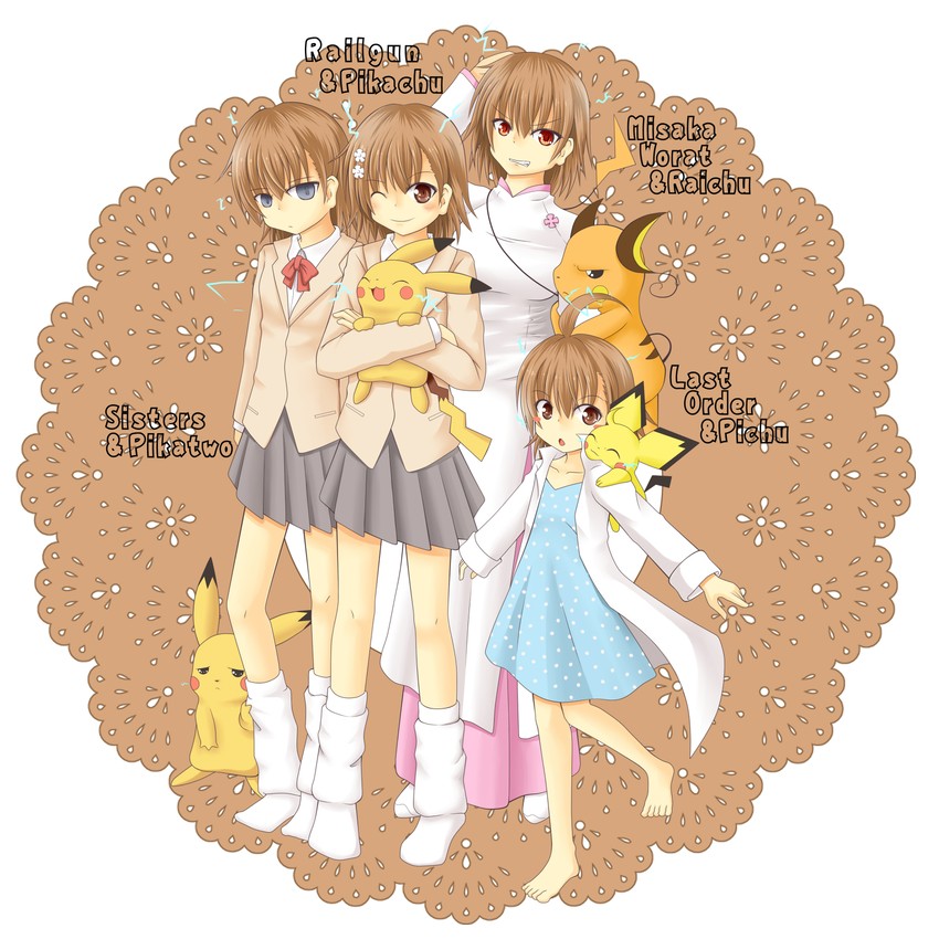 pikachu, misaka mikoto, last order, pichu, raichu, and 2 more (pokemon and 3 more) drawn by sora_(sunday_sky)