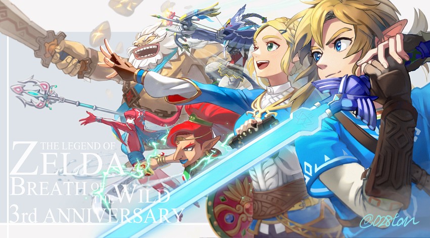 link, princess zelda, mipha, urbosa, revali, and 1 more (the legend of zelda and 1 more) drawn by otton