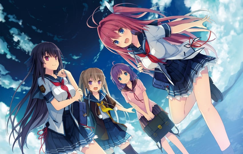 tobisawa misaki, arisaka mashiro, kurashina asuka, and ichinose rika (ao no kanata no four rhythm) drawn by suzumori