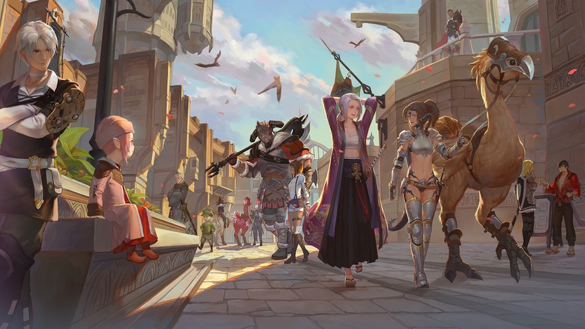 warrior of light, warrior, samurai, thancred waters, nanamo ul namo, and 6 more (final fantasy and 1 more) drawn by shengxie