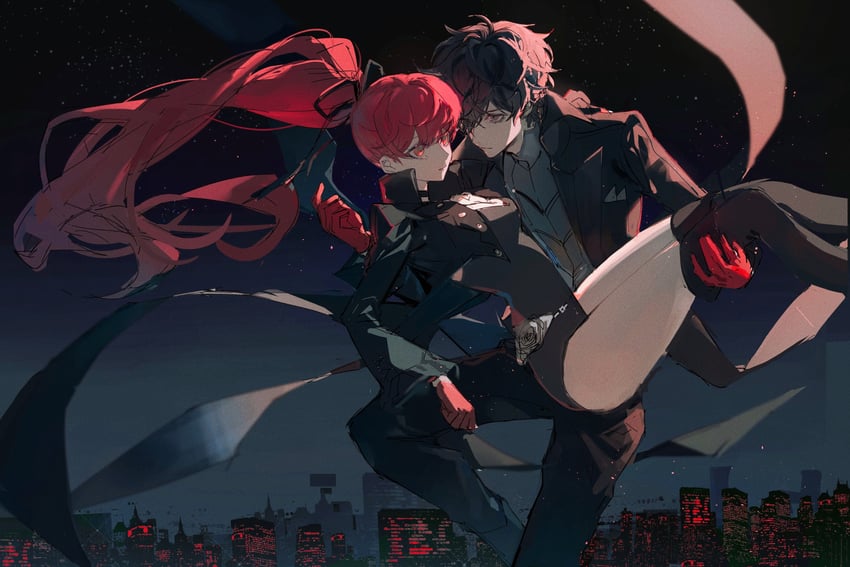 amamiya ren, yoshizawa kasumi, joker, and violet (persona and 2 more) drawn by binxngchng1