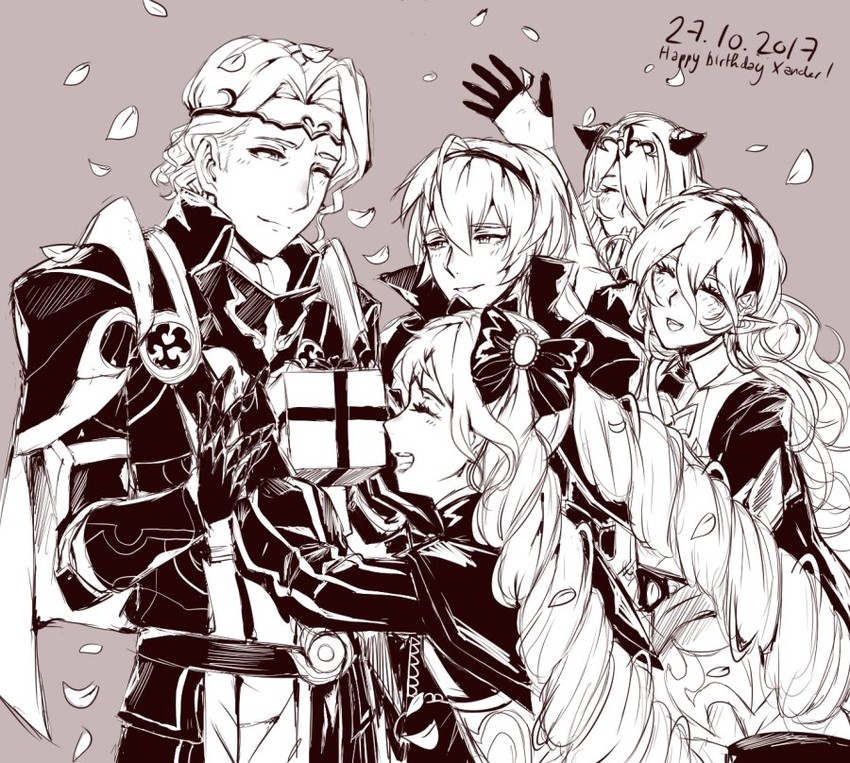 female corrin, camilla, elise, leo, and xander (fire emblem and 1 more) drawn by wani_(fadgrith)