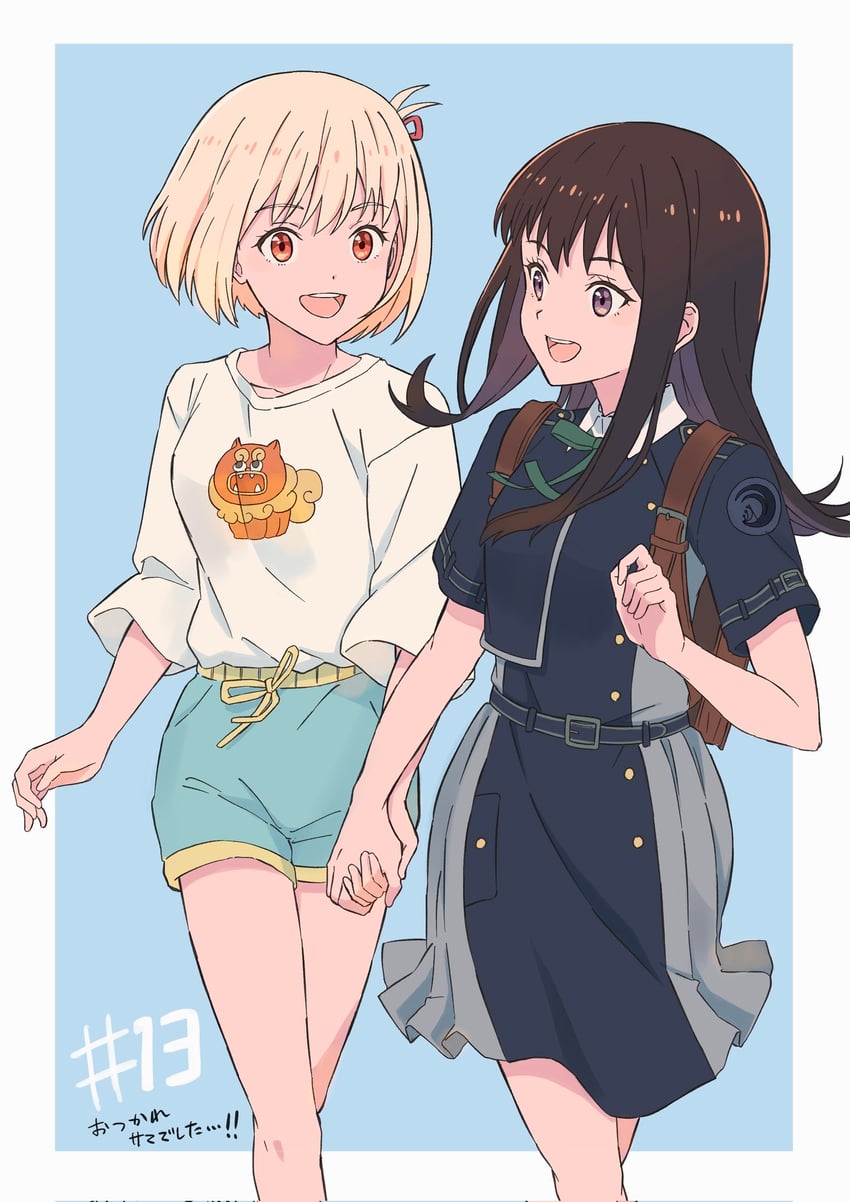 nishikigi chisato and inoue takina (lycoris recoil) drawn by sasisusesousu11