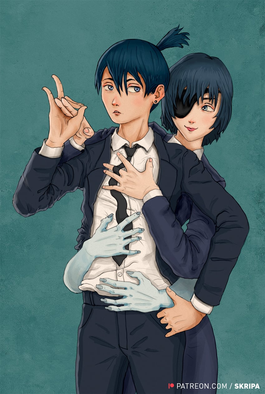 hayakawa aki, himeno, and ghost devil (chainsaw man) drawn by epickuntus