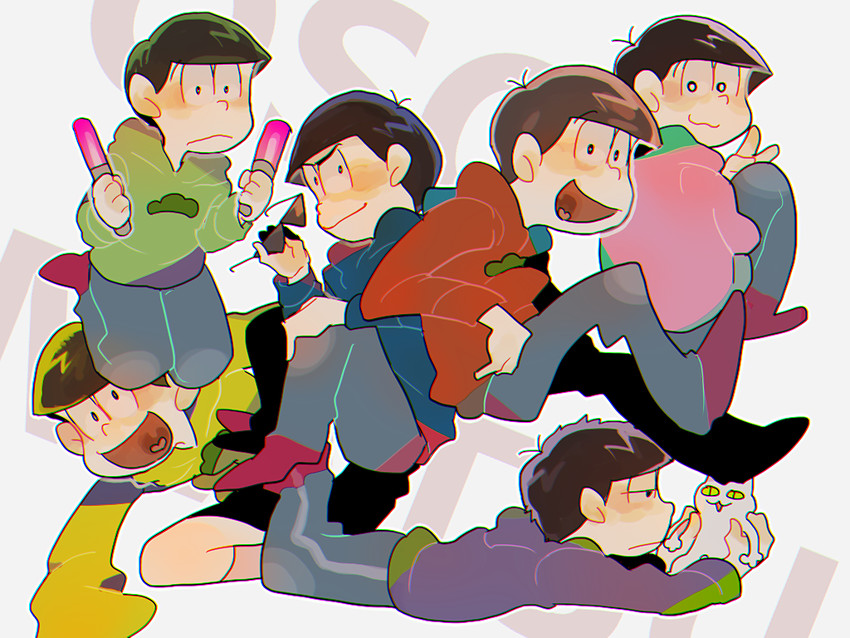 matsuno osomatsu, matsuno karamatsu, matsuno ichimatsu, matsuno jyushimatsu, matsuno choromatsu, and 1 more (osomatsu and 2 more) drawn by tabun_(osoracu)