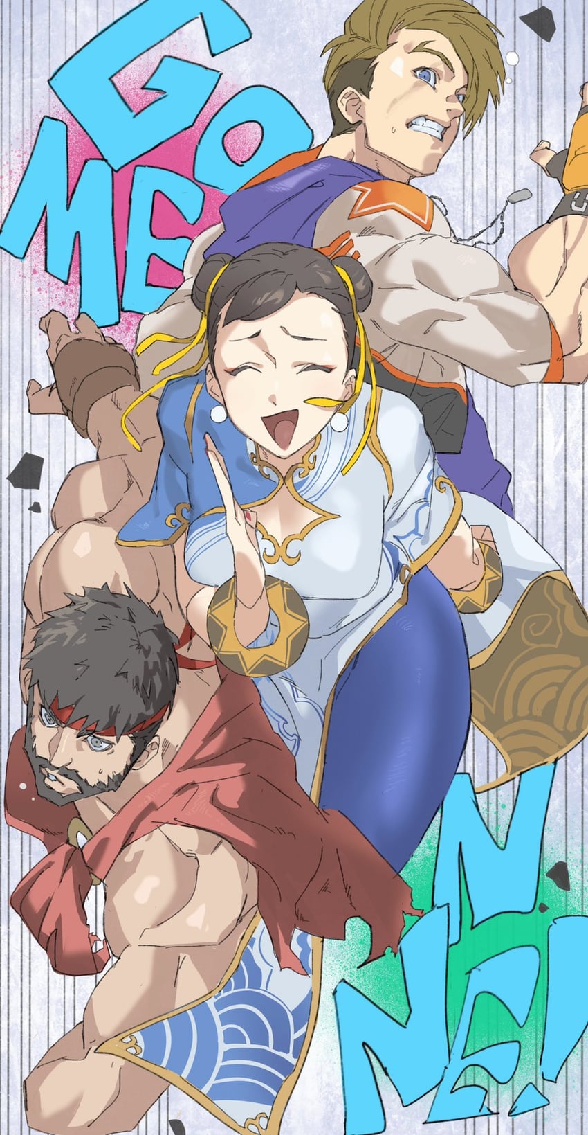 chun-li, ryu, and luke sullivan (street fighter and 1 more) drawn by himuro_yukichiko