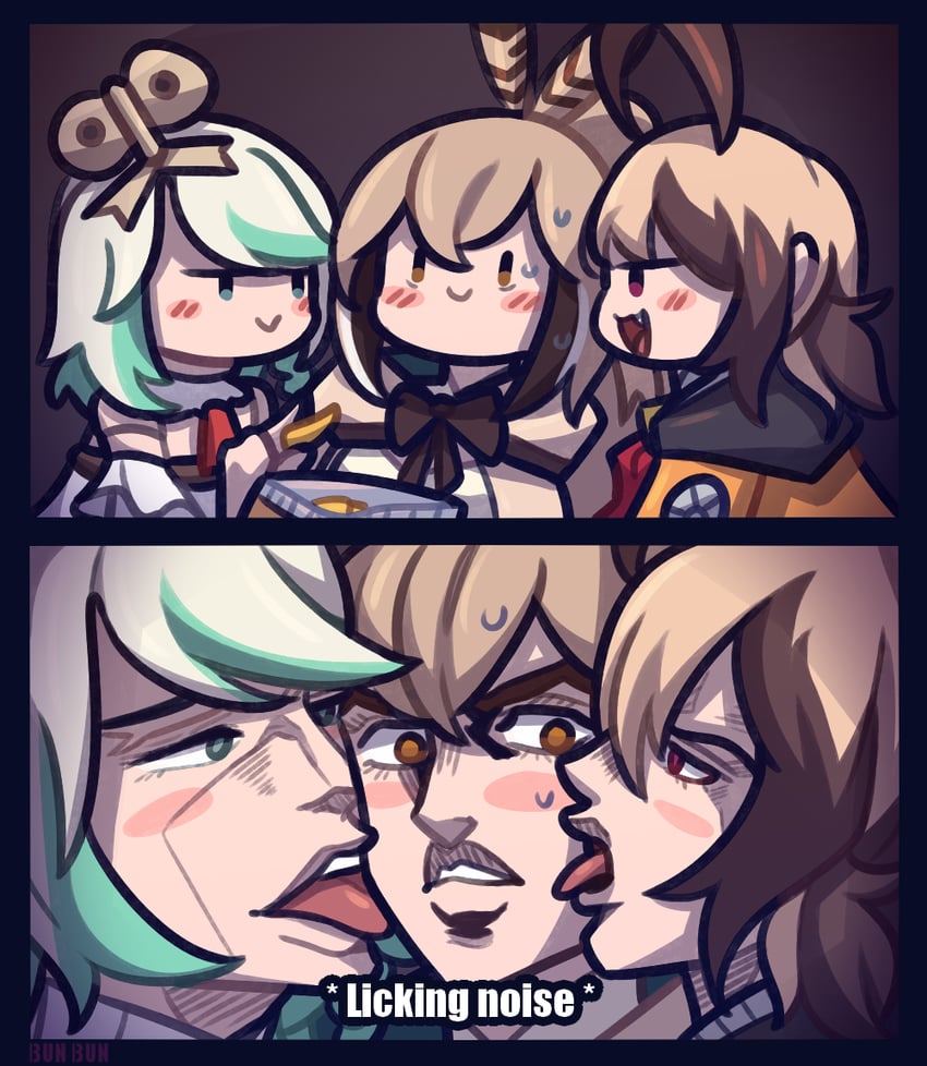 nanashi mumei, gigi murin, and cecilia immergreen (hololive and 2 more) drawn by bunbbun