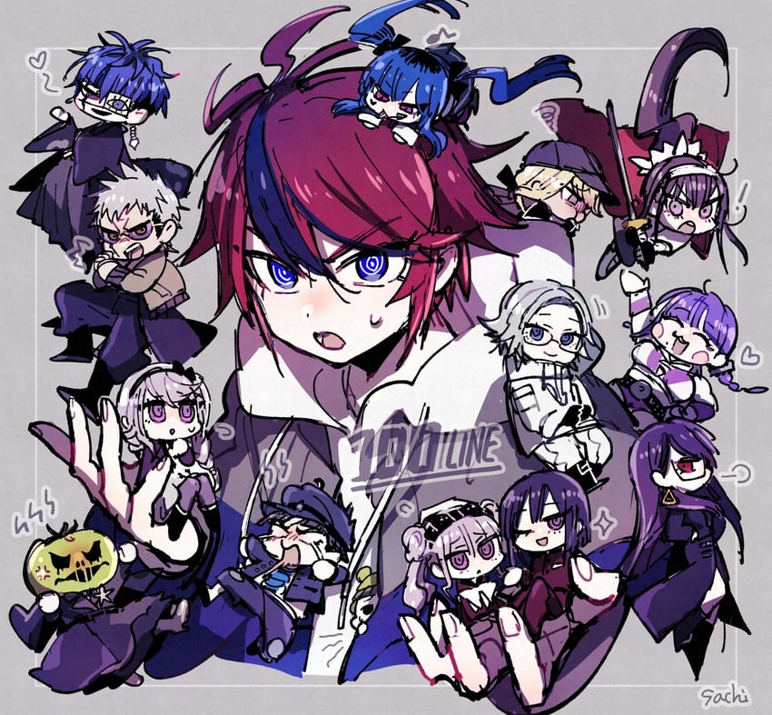 aotsuki eito, sumino takumi, tsukumo kako, omokage yugamu, tsukumo ima, and 10 more (the hundred line -last defense academy-) drawn by nsachi