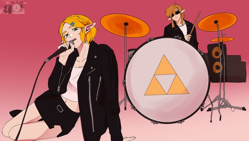 link, princess zelda, rose, and bruno mars (the legend of zelda and 2 more) drawn by big_egg526