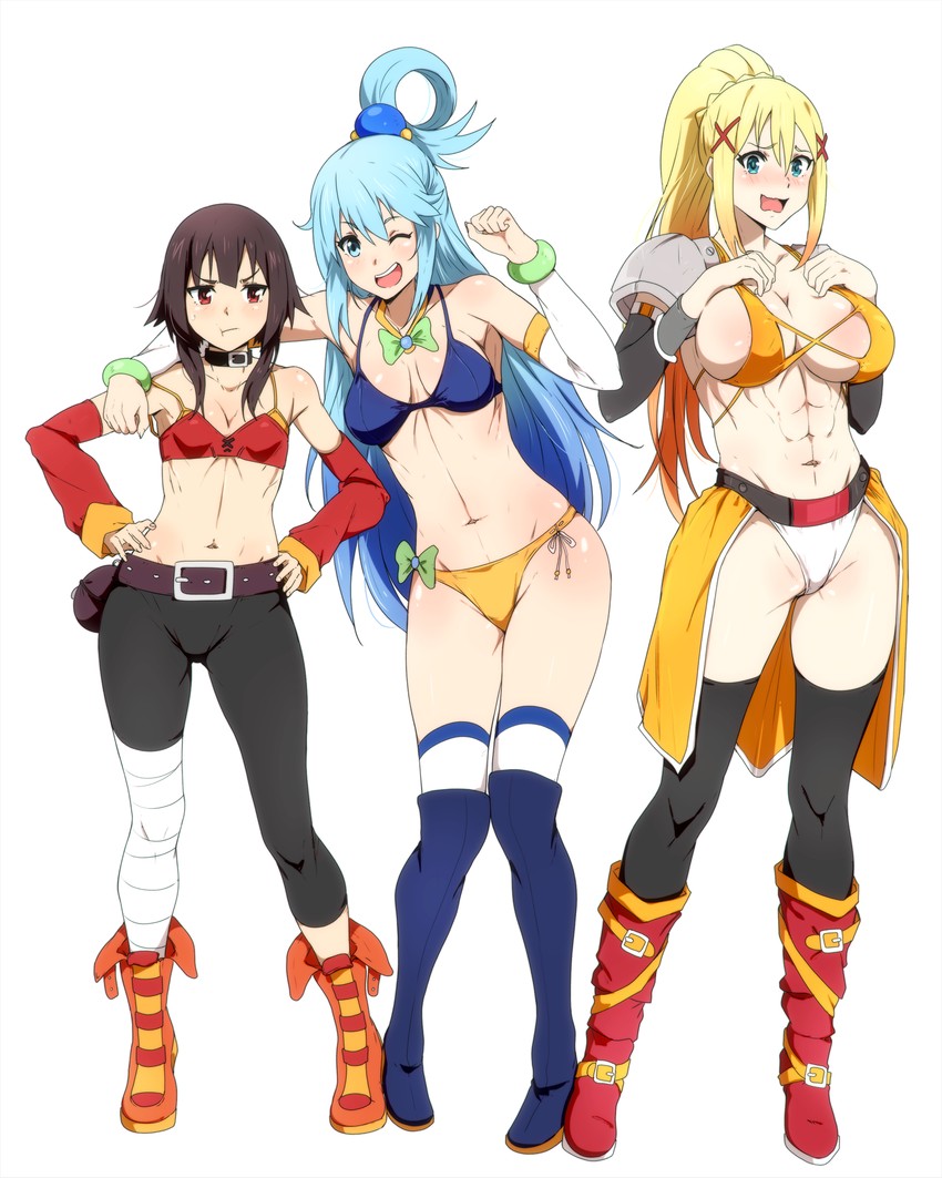 megumin, aqua, and darkness (kono subarashii sekai ni shukufuku wo!) drawn by sbel02