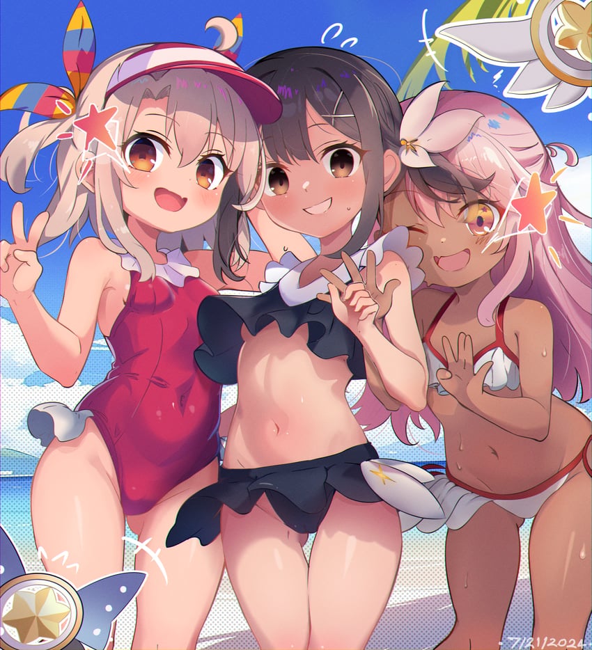 illyasviel von einzbern, chloe von einzbern, miyu edelfelt, magical ruby, and magical sapphire (fate and 1 more) drawn by kanykou