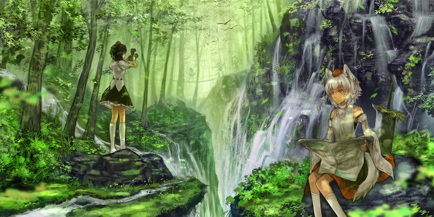 kochiya sanae, shameimaru aya, inubashiri momiji, moriya suwako, and yasaka kanako (touhou) drawn by shinigami_wyvern