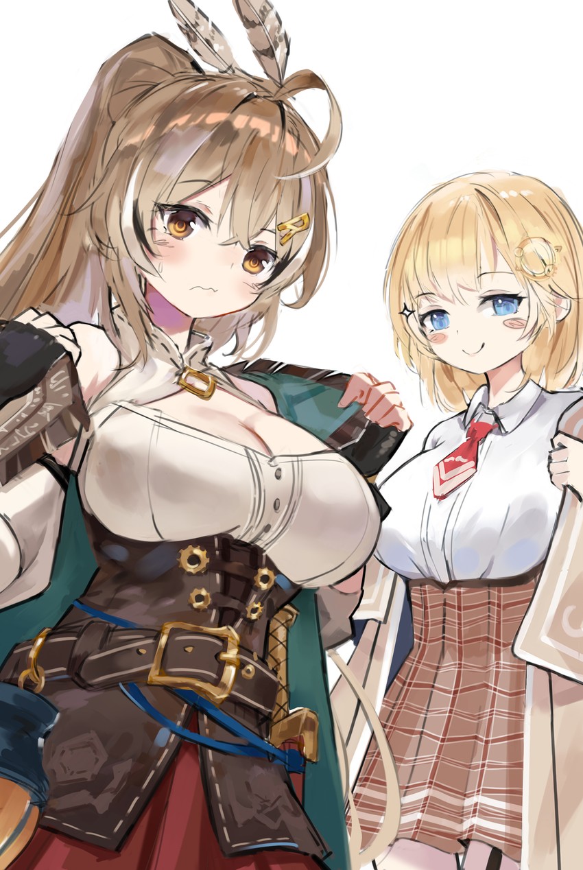 nanashi mumei and watson amelia (hololive and 1 more) drawn by orobou