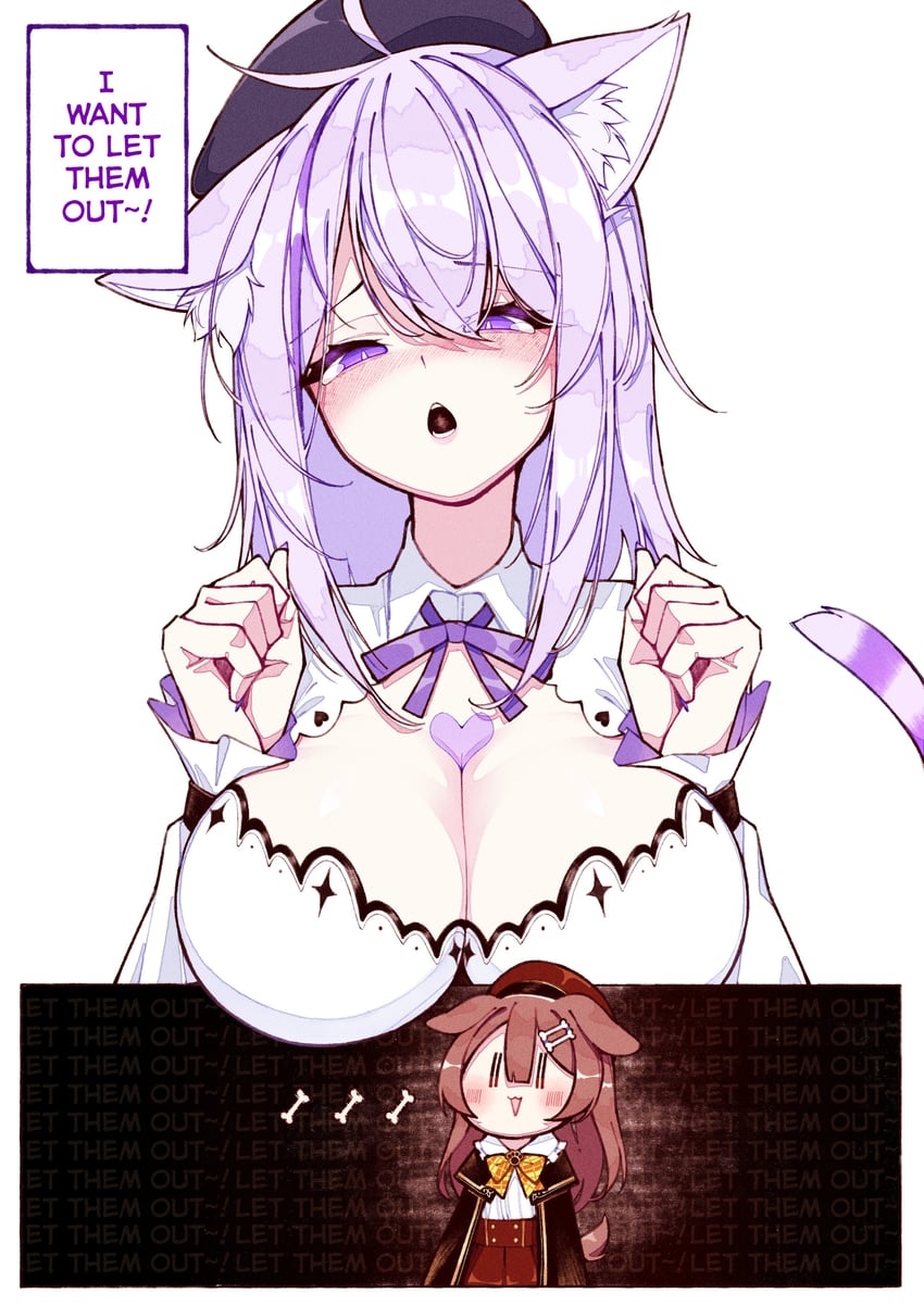 nekomata okayu and inugami korone (hololive) drawn by unexistarts