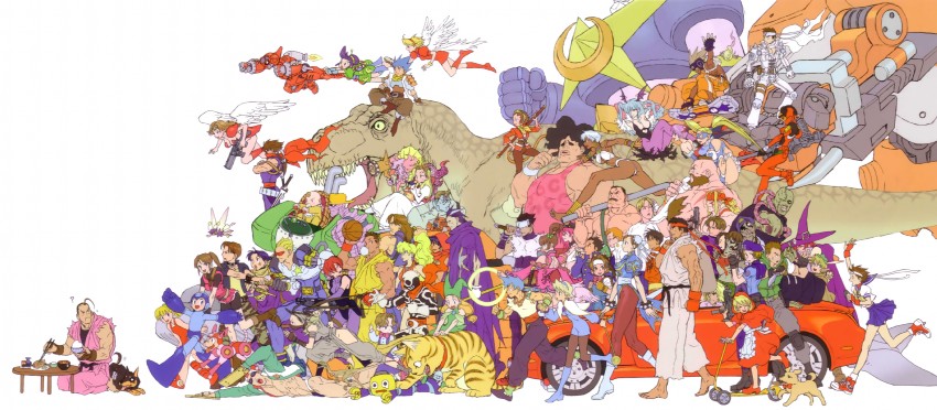 chun-li, morrigan aensland, roll, kasugano sakura, leon s. kennedy, and 61 more (street fighter and 35 more) drawn by nishimura_kinu
