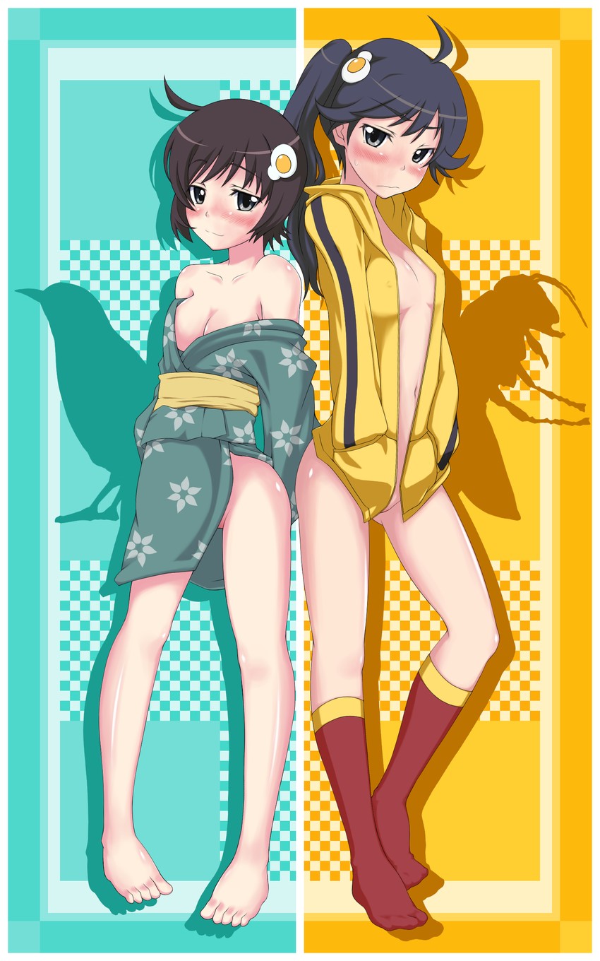 araragi karen and araragi tsukihi (monogatari and 2 more) drawn by mikepon_(ota_office)