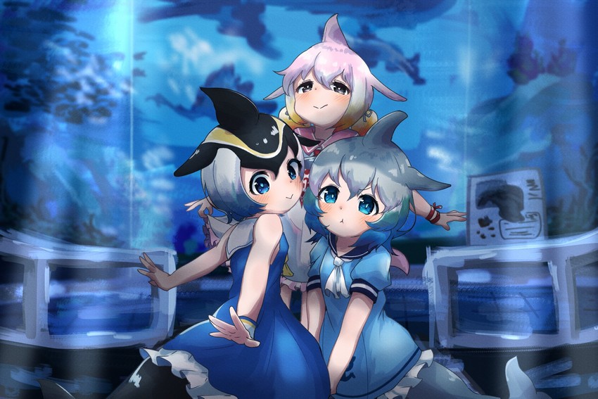 common dolphin, common bottlenose dolphin, and chinese white dolphin (kemono friends and 1 more) drawn by taitai0012365kv