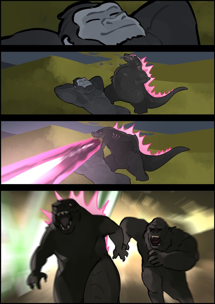 godzilla, king kong, kong, and godzilla evolved (godzilla and 3 more) drawn by matarou_(matarou1996)