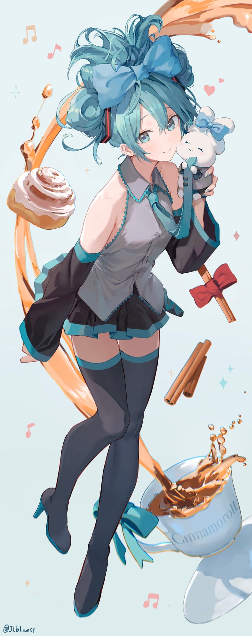 hatsune miku, cinnamoroll, and cinnamiku (vocaloid and 2 more) drawn by jlbluess