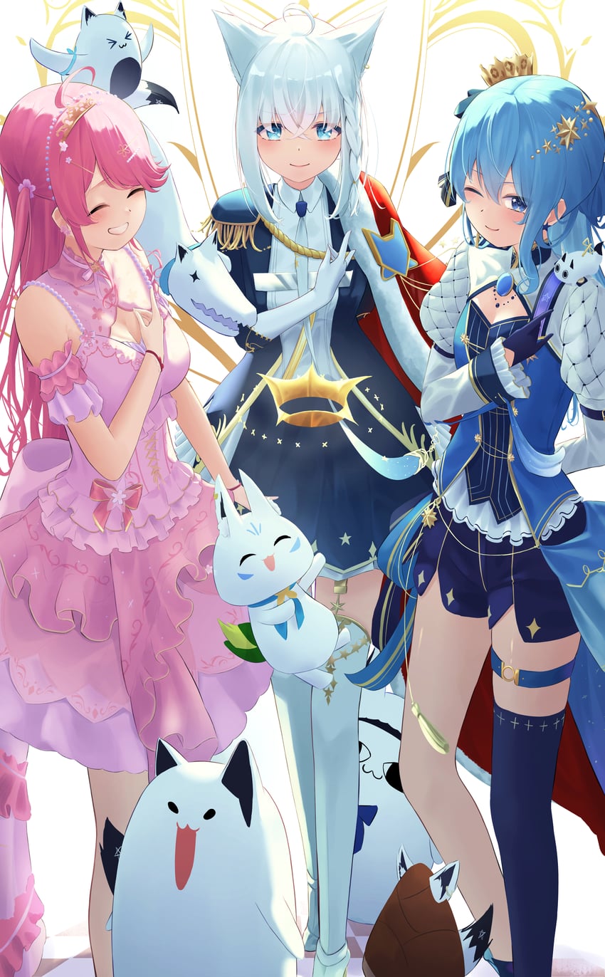 shirakami fubuki, hoshimachi suisei, sakura miko, sukonbu, miteiru, and 2 more (hololive) drawn by makushiro_081