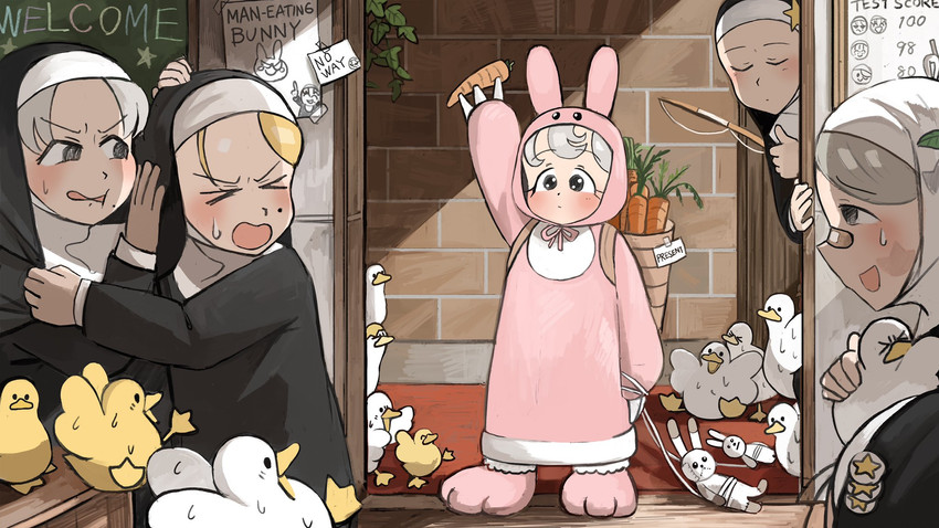 strict nun, star nun, smug nun, bunny nun, leaf nun, and 1 more (little nuns) drawn by diva_(hyxpk)