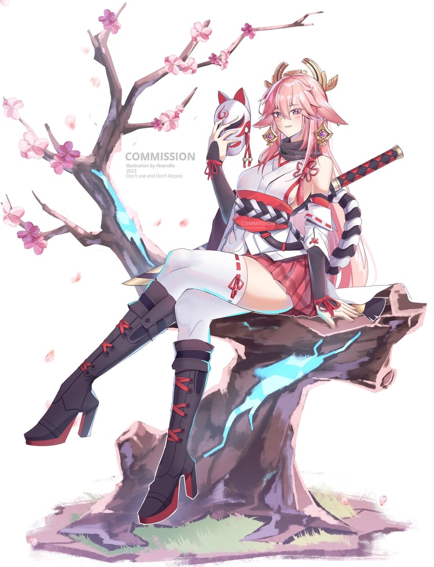 yae miko, yae sakura, and sakura ayane (genshin impact and 3 more) drawn by akanora
