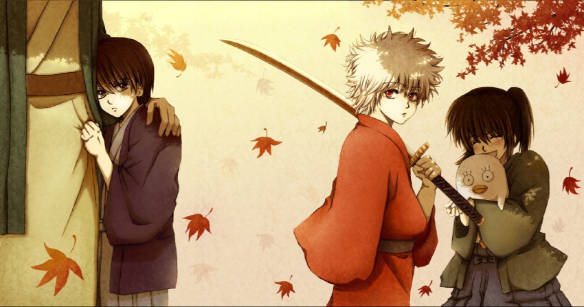 sakata gintoki, takasugi shinsuke, katsura kotarou, elizabeth, and yoshida shouyou (gintama) drawn by muraki_kazuha