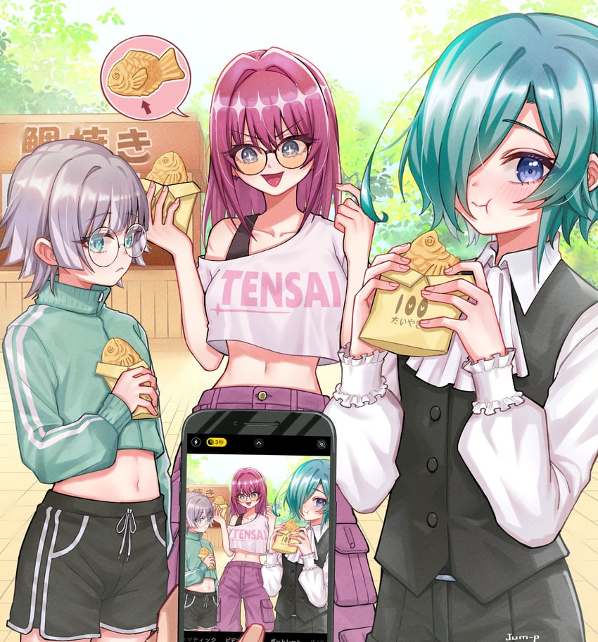 nakaji uto, hifumi suu, and saiki himeka (kimi no koto ga dai dai dai dai daisuki na 100-nin no kanojo) drawn by jjum_pp