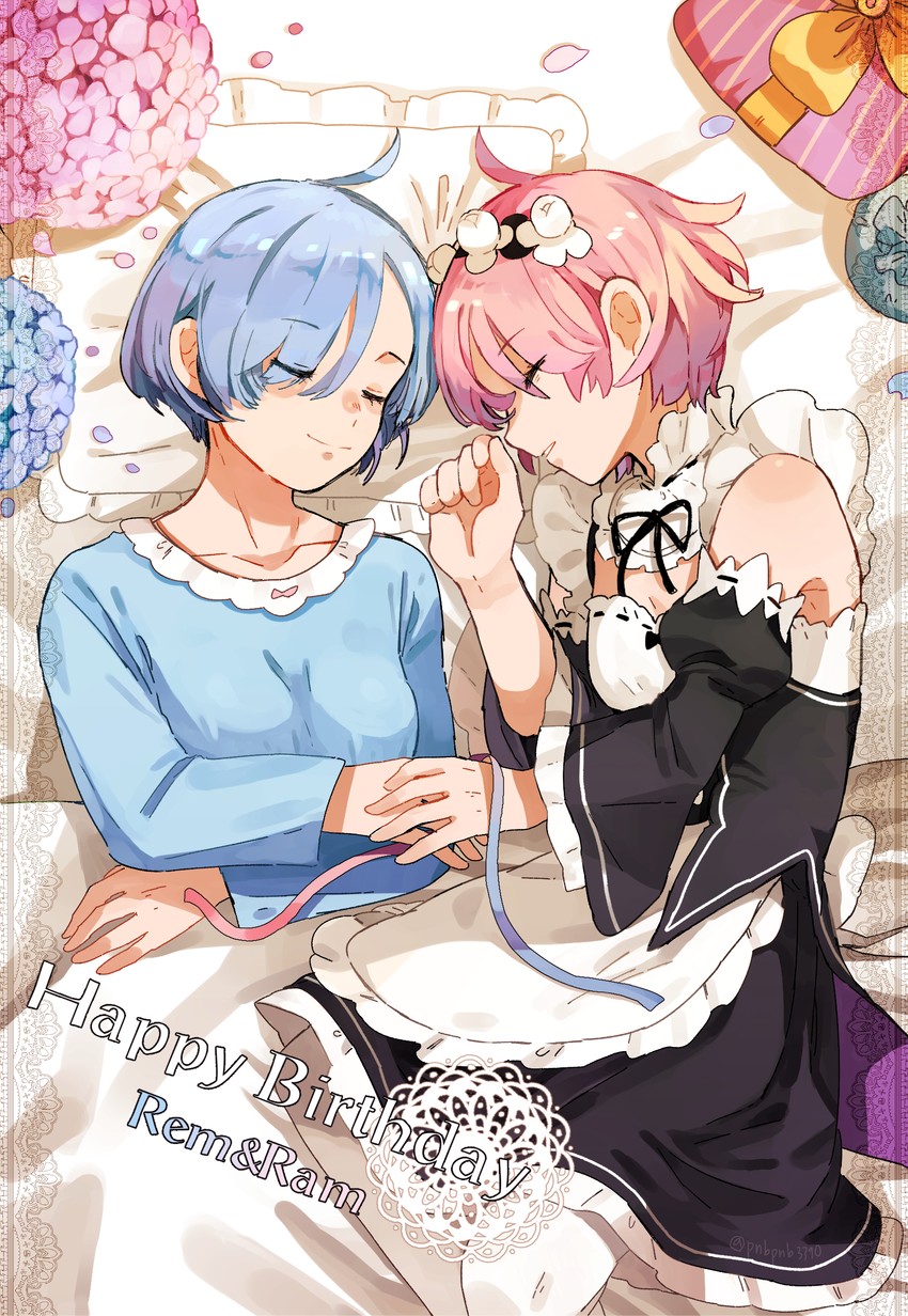 rem and ram (re:zero kara hajimeru isekai seikatsu) drawn by bangsutur